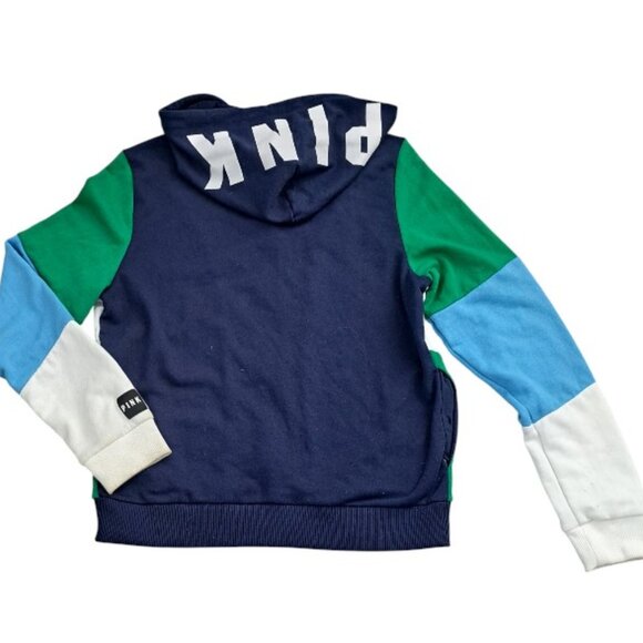 Pink Victoria's Secret Blue Green White ColorBlock Zip Hoodie Top Large - Picture 7 of 10